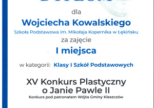dyplom dla Wojciecha za zajęcie I miejsca