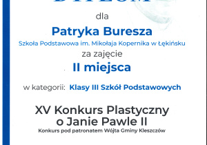 dyplom dla Patryka za zajęcie II miejsca