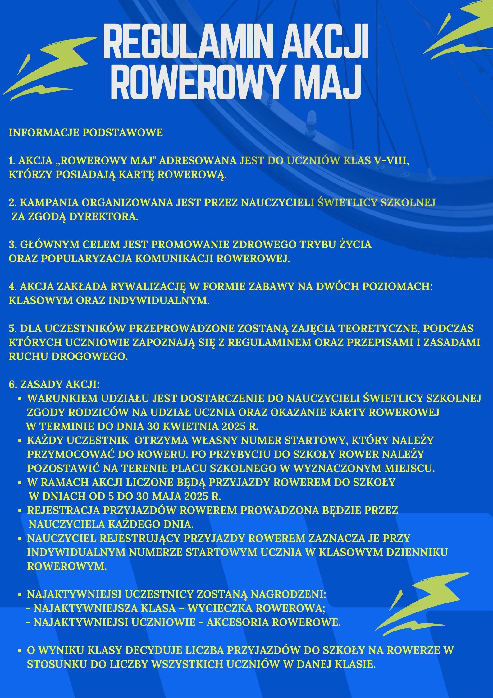 Plakat z regulaminem akcji „Rowerowy Maj”.