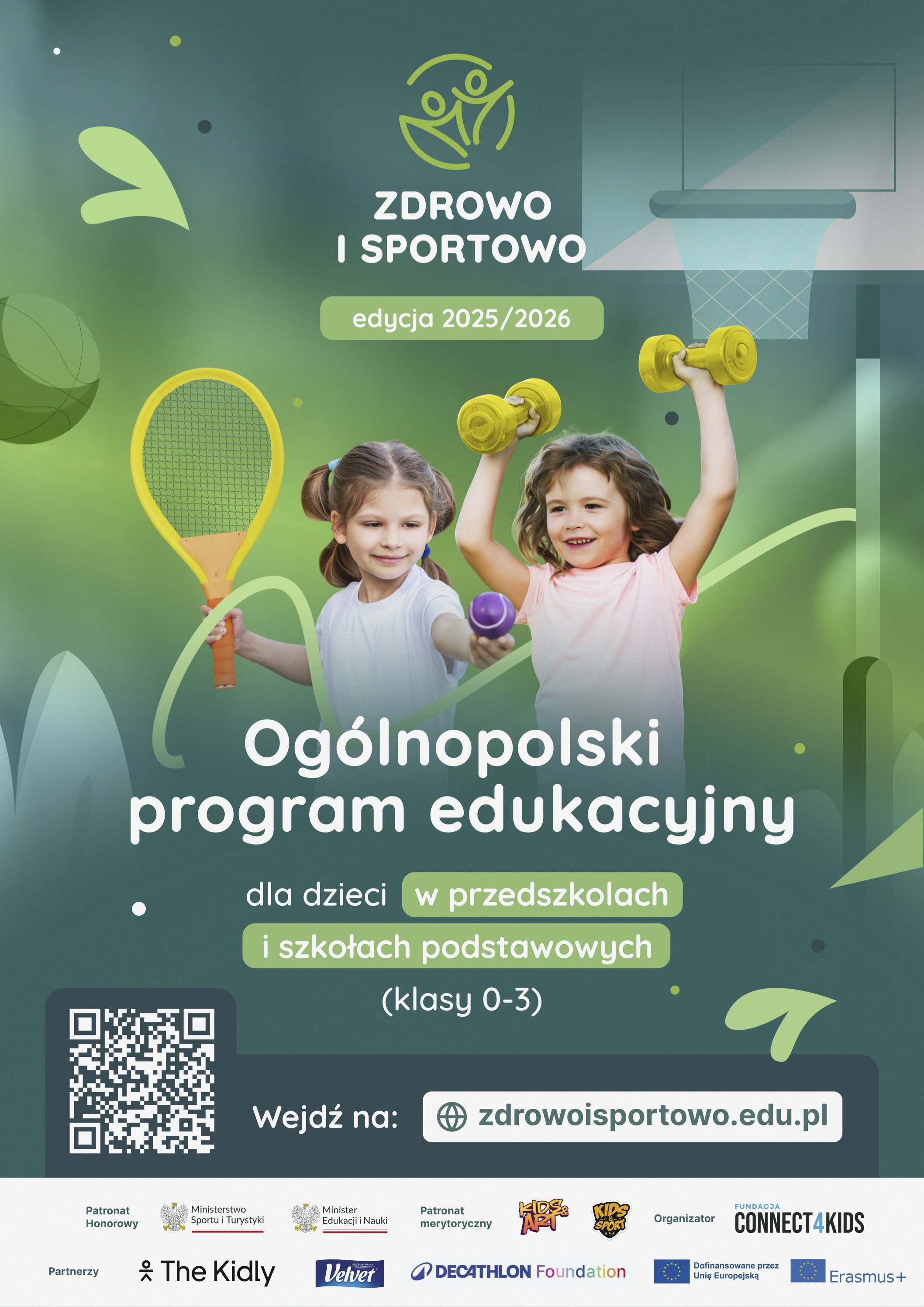 plakat informujący ogólnopolskiego programu edukacyjnego ”Zdrowo i Sportowo” 2025/2026