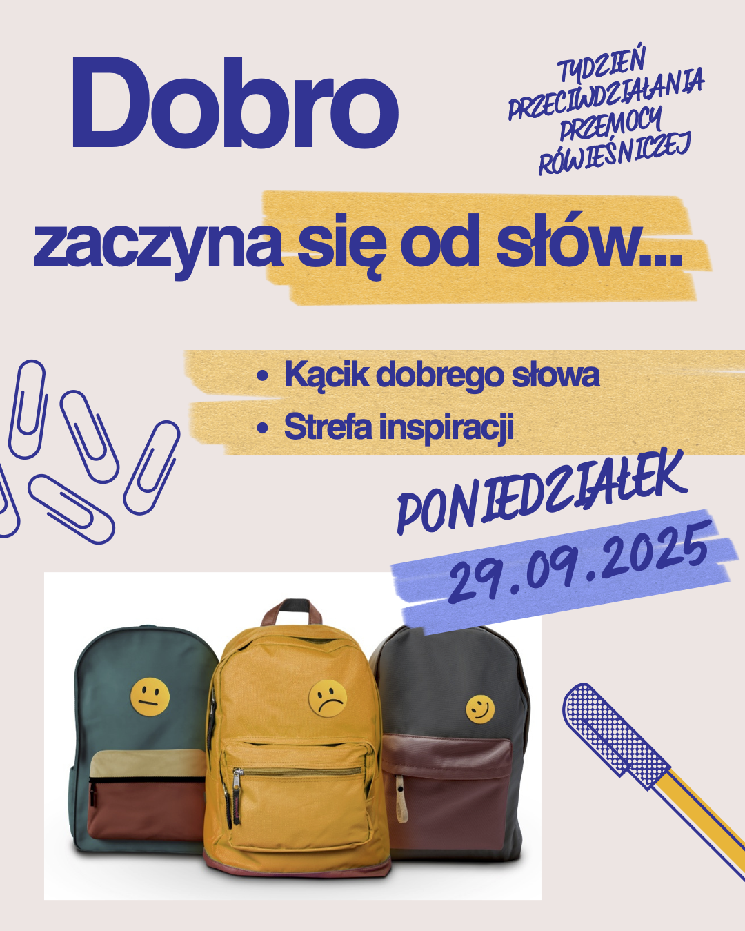 plakat promujący działania szkolne w ramach Tygodnia Przeciwdziałania Przemocy Rówieśniczej