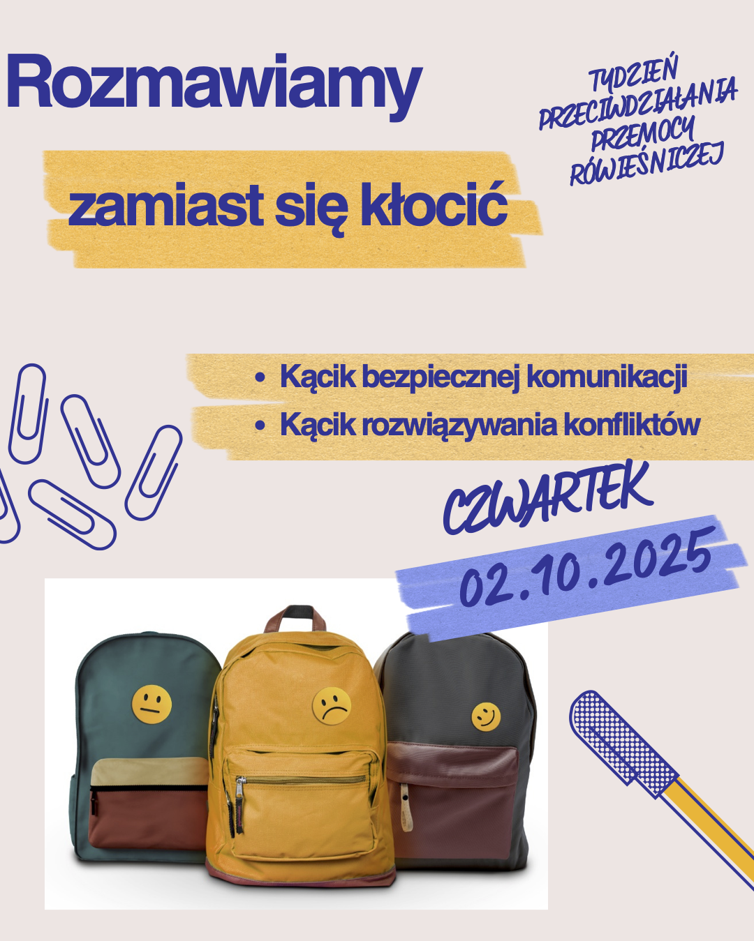 plakat promujący działania szkolne w ramach Tygodnia Przeciwdziałania Przemocy Rówieśniczej
