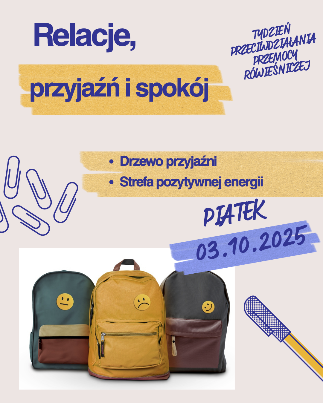 plakat promujący działania szkolne w ramach Tygodnia Przeciwdziałania Przemocy Rówieśniczej