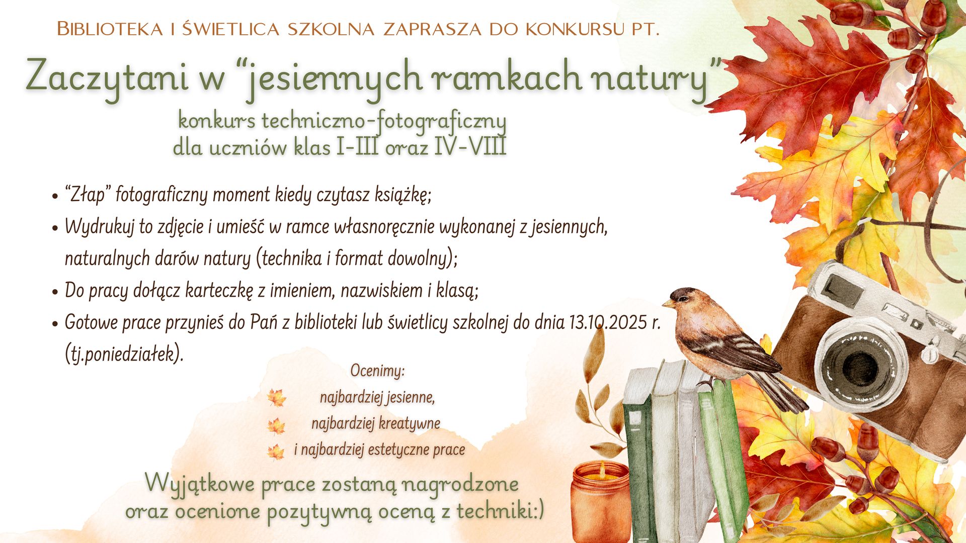 plakat konkursu: Zaczytani w “Jesiennych ramkach natury”