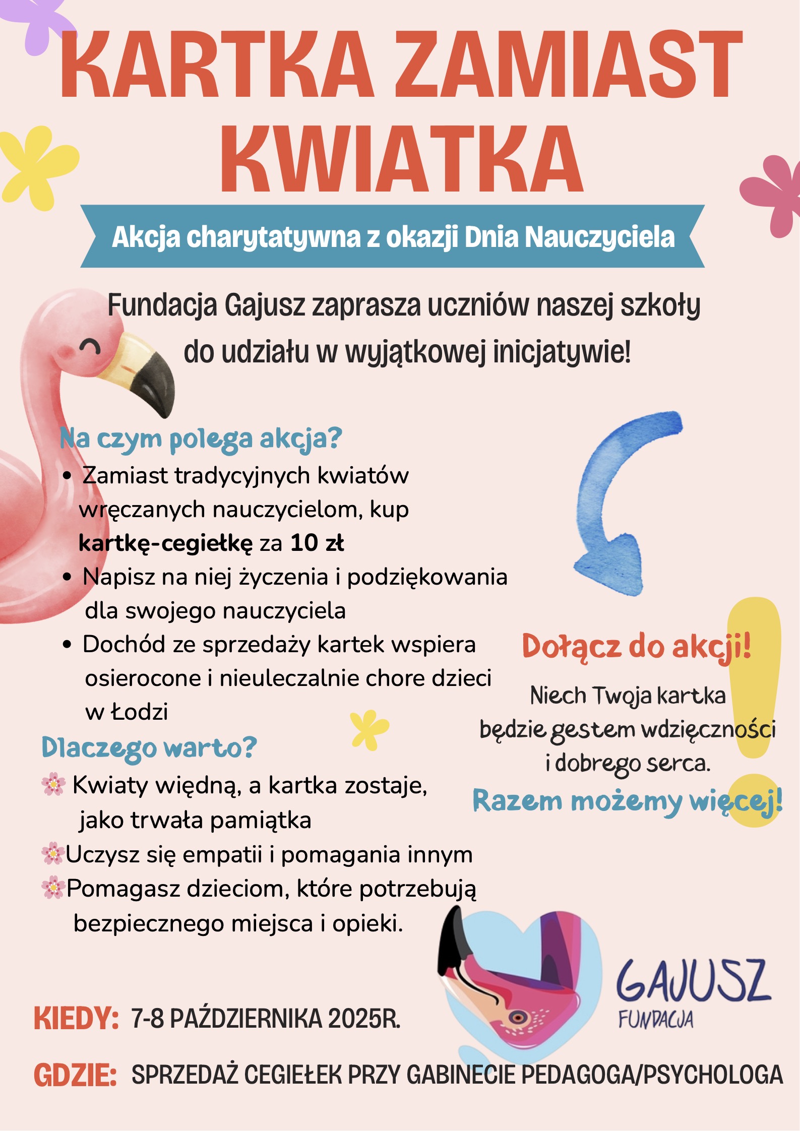 plakat promujący akcję „Kartka zamiast kwiatka”