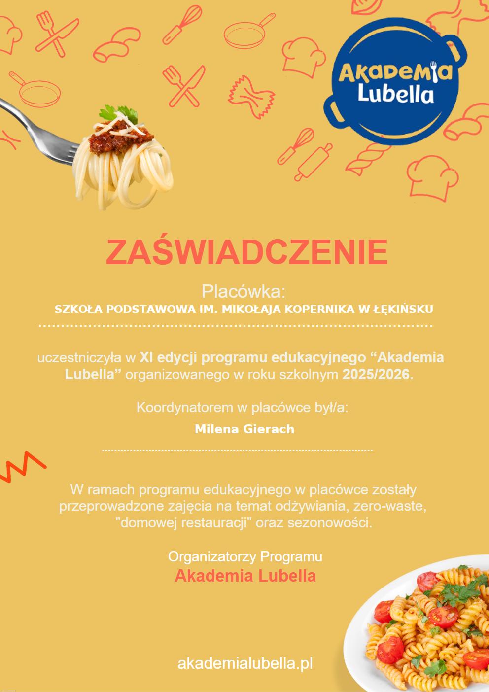 zaświadczenie uczestnictwa w programie