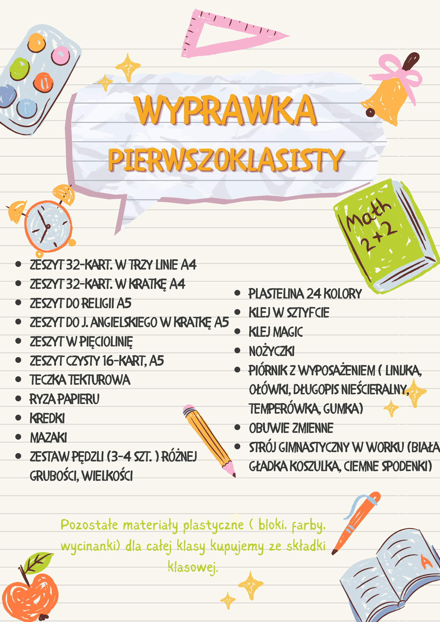 Wyprawka szkolna dla uczni&oacute;w klas pierwszych - przybory i materiały szkolne