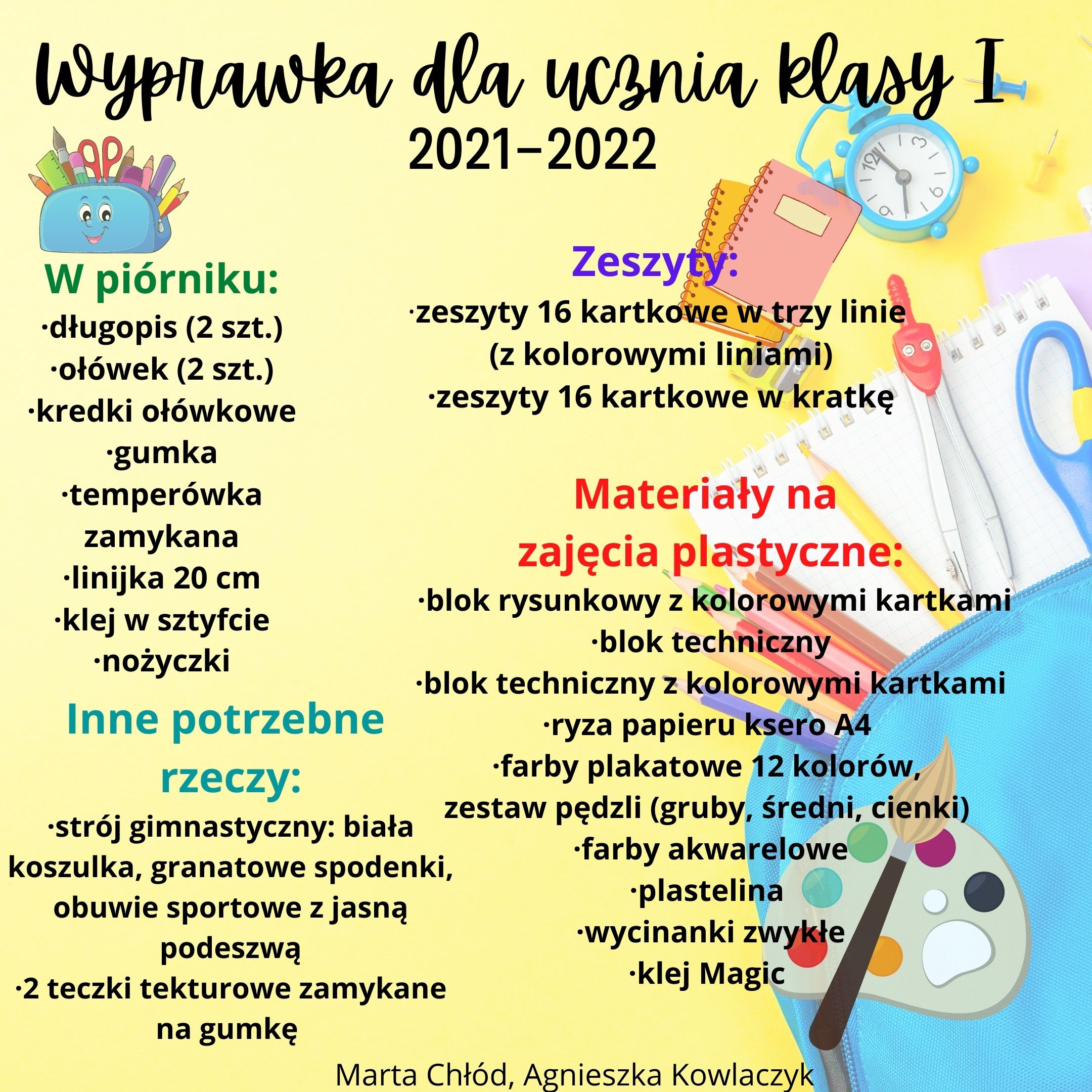 plakat z informacją o wyprawce dla ucznia klasy pierwszej