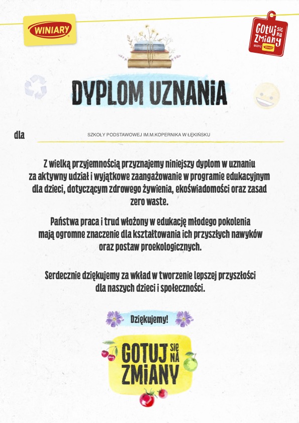 dyplom uznania za udział w akcji