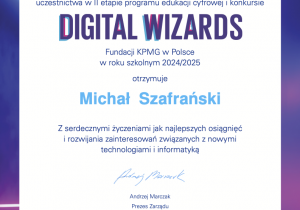 Certyfkat DigitalWizards 2025 dla Michała Szafraskiego