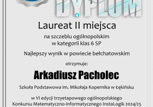 Dyplom Instalogik dla Arkadiusza Pacholca