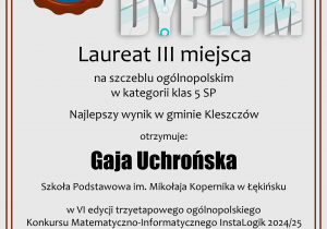 Dyplom Instalogik dla Gaji Uchrońskiej