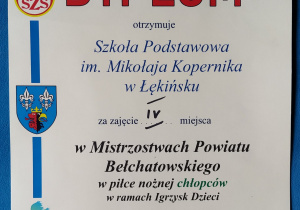 Dyplom za zajęcie 4 miejsca.