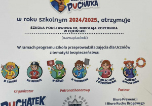 certyfikat „Akademii Bezpiecznego Puchatka”