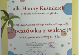 dyplom za wyróżnienie uczennicy