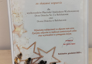 podziękowanie Domu Dziecka w Bełchatowie za przekazane dary