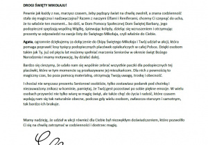 podziękowanie od Elfów za świąteczne paczki dla seniora