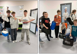 uczniowie klas 8 i 4 świętują dzień bez plecaka