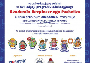 certyfikat uczestnictwa w programie „Akademia Bezpiecznego Puchatka”