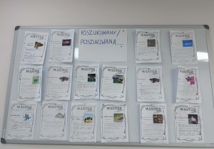 wystawa prac uczniów - listy gończe płazów i ryb