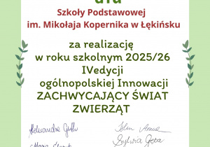 dyplom za zrealizowanie innowacji